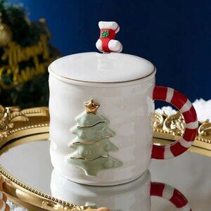 Christmas Tree Ceramic Mug With Lid & Spoon